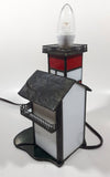 Vintage Highly Detailed Lighthouse Red White and Green Leaded Stained Glass 7" Tall Decorative Light Table Lamp