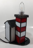 Vintage Highly Detailed Lighthouse Red White and Green Leaded Stained Glass 7" Tall Decorative Light Table Lamp