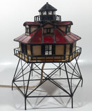 Vintage Highly Detailed Lighthouse Red and Beige Leaded Stained Glass 9 1/2" Tall Decorative Flashing Light Table Lamp