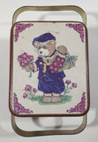 Retro Collectible Adorable Sailor Teddy Bear Tin Basket Floral Design