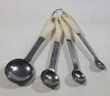 Vintage White Rubber Handle Stainless Steel Measuring Spoon Set Made in Taiwan