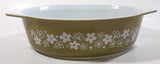 Vintage Pyrex 045 Olive Green White Spring Blossom Crazy Daisy Floral Pattern 2 1/2 Qt Casserole Dish Made in U.S.A. No Lid
