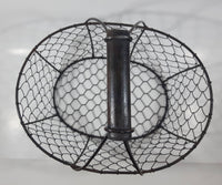 Black Metal Chicken Wire Basket with Wooden Handle 12" Wide