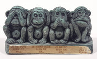 Vintage 1968 Cal Themes Inc. 4 Wise Monkeys See No Evil Have No Fun Green Chalk Ware Figurine