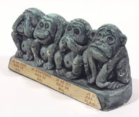 Vintage 1968 Cal Themes Inc. 4 Wise Monkeys See No Evil Have No Fun Green Chalk Ware Figurine