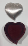 Dark Red Velvet Metal Heart Shaped Small Trinket Box with Clear Rhinestones Missing One Stone