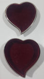 Dark Red Velvet Metal Heart Shaped Small Trinket Box with Clear Rhinestones Missing One Stone