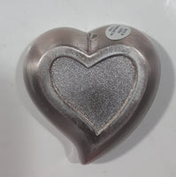 Dark Red Velvet Metal Heart Shaped Small Trinket Box with Clear Rhinestones Missing One Stone