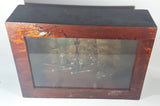 Antique Detailed Wooden Tall Ship Model with Ship Background and Leather Ties in Wood Shadow Box 5 1/4" x 14" x 19"