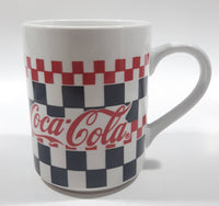 1996 Gibson Coca Cola Checkered Pattern 4 3/8" Tall Ceramic Coffee Mug Cup