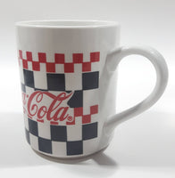 1996 Gibson Coca Cola Checkered Pattern 4 3/8" Tall Ceramic Coffee Mug Cup