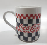 1996 Gibson Coca Cola Checkered Pattern 4 3/8" Tall Ceramic Coffee Mug Cup