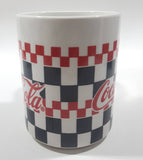 1996 Gibson Coca Cola Checkered Pattern 4 3/8" Tall Ceramic Coffee Mug Cup