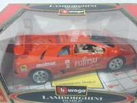 Burago Gold Collection Lamborghini Diablo Fujitsu #11 Orange 1/18 Scale Die Cast Toy Car Vehicle with Opening Doors, Hood, Engine Cover New in Box