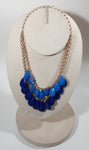 Dark Blue and Light Blue Plastic Drop Disc 19" Long Gold Tone Necklace