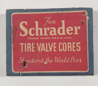 Antique 1930s Schrader Tire Valve Cores Box with Two Valves left