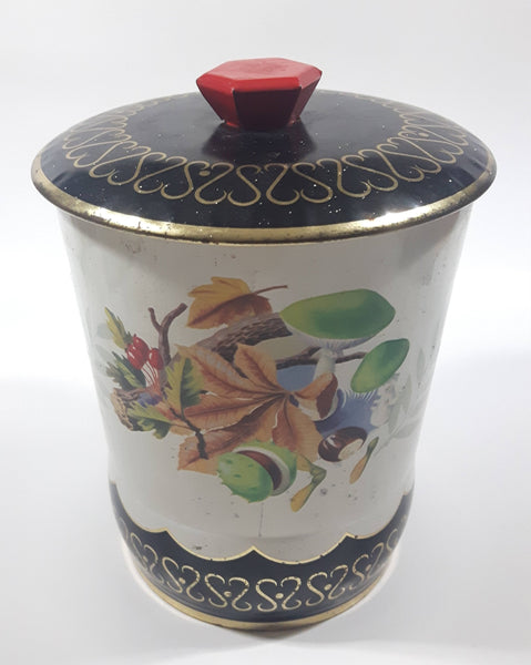 Vintage Floral Nuts Berries Fungi Cookie Sweets Toffee Storage Tin