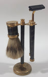 Vintage Black Colored Brass Metal Shaving Brush and Razor Stand Holder Made in Hong Kong