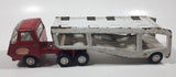Vintage Tonka Auto Transport Car Carrier Truck Red and White Pressed Steel Die Cast Toy Car Vehicle