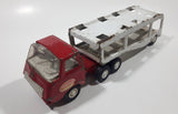 Vintage Tonka Auto Transport Car Carrier Truck Red and White Pressed Steel Die Cast Toy Car Vehicle