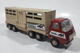 Vintage Tonka Semi Truck Livestock Horse Cattle Trailer Brown Red and Beige Pressed Steel Die Cast Toy Car Vehicle