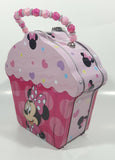 2018 Disney Minnie Mouse Pink Cupcake Shaped Embossed Tin Metal Lunch Box with Bead Handle