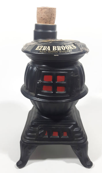 Vintage 1968 Ezra Brooks Real Sippin' Whiskey 12 Years Proof Cast Iron Pot Belly Cook Stove Oven 9" Tall Liquor Bottle Decanter