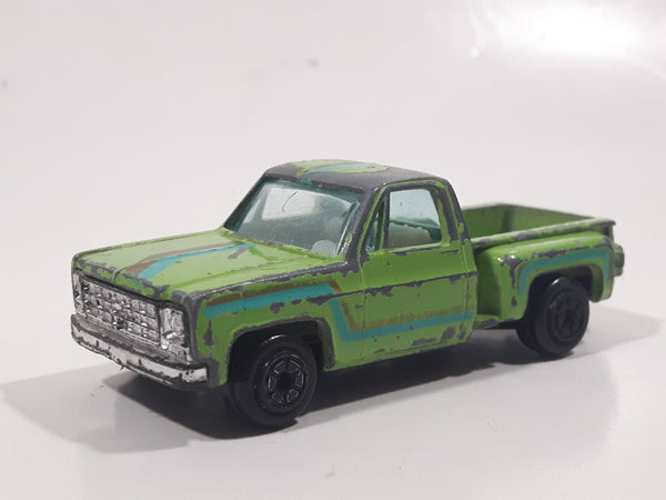 1980s Yatming No. 1601 Chevy Stepside Pickup Truck Green Die Cast Toy Car Vehicle