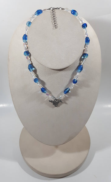 Blue and Clear Bead 16" Long Necklace with Metal Horse Pendant