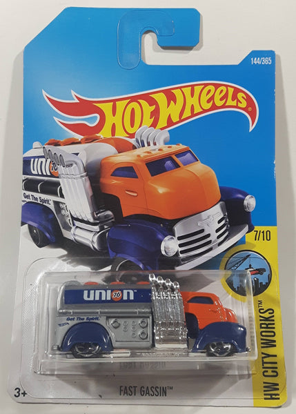 2017 Hot Wheels HW City Works Fast Gassin Tanker Truck Unocal Union 76 Orange, Blue, and Chrome Die Cast Toy Car Vehicle New in Package