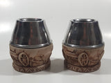 Vintage Argentina Western Themed Embossed Yerba Tea Mate Cups 3" Tall Metal and Resin Set of 2