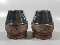 Vintage Argentina Western Themed Embossed Yerba Tea Mate Cups 3" Tall Metal and Resin Set of 2