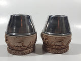 Vintage Argentina Western Themed Embossed Yerba Tea Mate Cups 3" Tall Metal and Resin Set of 2