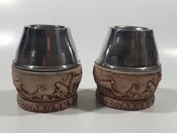 Vintage Argentina Western Themed Embossed Yerba Tea Mate Cups 3" Tall Metal and Resin Set of 2