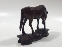 Grazing Horse 3 1/2" Long Wood Carved Figurine Made in Finland