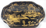 Vintage Worcester Ware Oriental Design Black Lacquered Heavy Metal Serving Tray