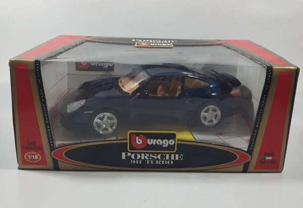 Rare Version Burago Gold Collection Porsche 911 Turbo Dark Blue 1/18 Scale Die Cast Toy Car Vehicle New in Box