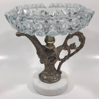 Vintage Crystal Cut Glass Brass Metal Water Pitcher Marble Pedestal 7 1/2" Tall Ash Tray