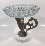 Vintage Crystal Cut Glass Brass Metal Water Pitcher Marble Pedestal 7 1/2" Tall Ash Tray