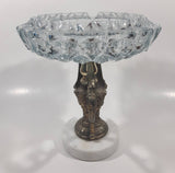 Vintage Crystal Cut Glass Brass Metal Water Pitcher Marble Pedestal 7 1/2" Tall Ash Tray