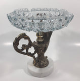 Vintage Crystal Cut Glass Brass Metal Water Pitcher Marble Pedestal 7 1/2" Tall Ash Tray