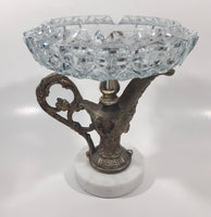 Vintage Crystal Cut Glass Brass Metal Water Pitcher Marble Pedestal 7 1/2" Tall Ash Tray