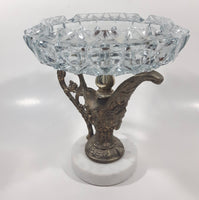 Vintage Crystal Cut Glass Brass Metal Water Pitcher Marble Pedestal 7 1/2" Tall Ash Tray