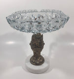 Vintage Crystal Cut Glass Brass Metal Water Pitcher Marble Pedestal 7 1/2" Tall Ash Tray