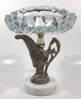 Vintage Crystal Cut Glass Brass Metal Water Pitcher Marble Pedestal 7 1/2" Tall Ash Tray