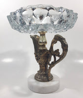 Vintage Crystal Cut Glass Brass Metal Water Pitcher Marble Pedestal 7 1/2" Tall Ash Tray