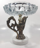 Vintage Crystal Cut Glass Brass Metal Water Pitcher Marble Pedestal 7 1/2" Tall Ash Tray