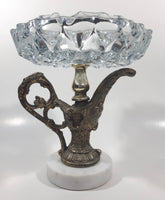 Vintage Crystal Cut Glass Brass Metal Water Pitcher Marble Pedestal 7 1/2" Tall Ash Tray