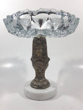 Vintage Crystal Cut Glass Brass Metal Water Pitcher Marble Pedestal 7 1/2" Tall Ash Tray