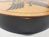 Vintage Clarence A. Wells Eagle and Salmon Themed 10 1/2" Bent Wood Aboriginal Drum Art